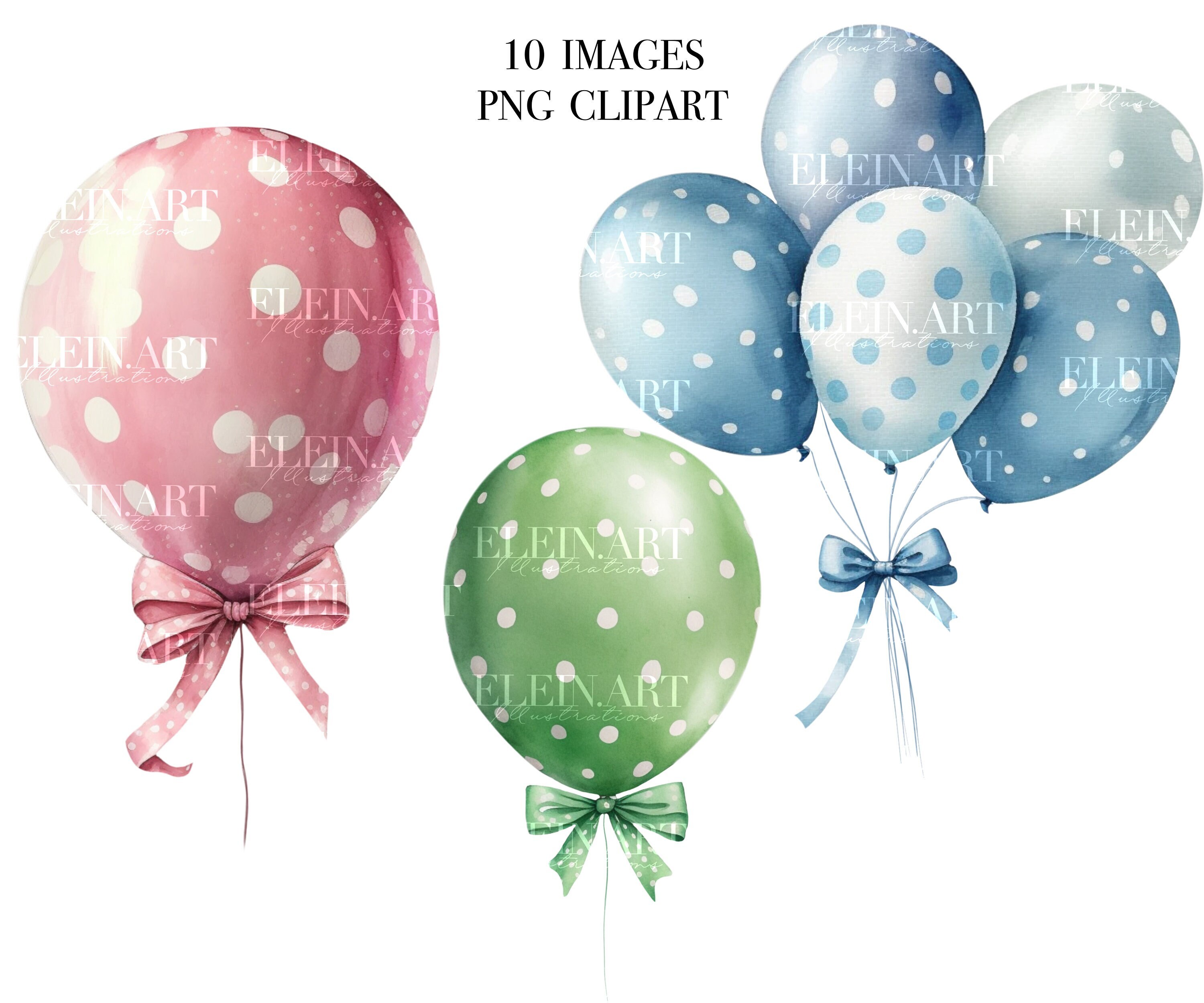 Watercolor Balloons Clipart Watercolor Birthday Party Etsy