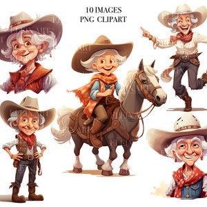 Alte Damen Clipart, alte Menschen Clipart, lustige alte Damen PNG, lustige Clipart, Frauen Clipart PNG, Aquarell alte Frauen, Cowboy Clipart PNG