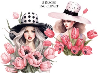 Summer Girl Clipart, Girl Watercolor, Girl Flower PNG, Spring Girl Illustration, Girl Fashion Illustration, Women Clipart PNG, Lady Clipart