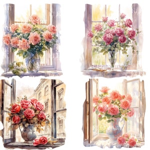 Window Clipart, Watercolor Window, Flower Window Watercolor, Vases ...