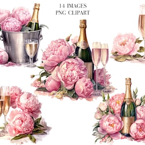 Birthday Clipart Watercolor, Wedding Clipart, Celebration Clipart, Watercolor Party Clipart, Bottle Glass Clipart, Champagne Bottle PNG