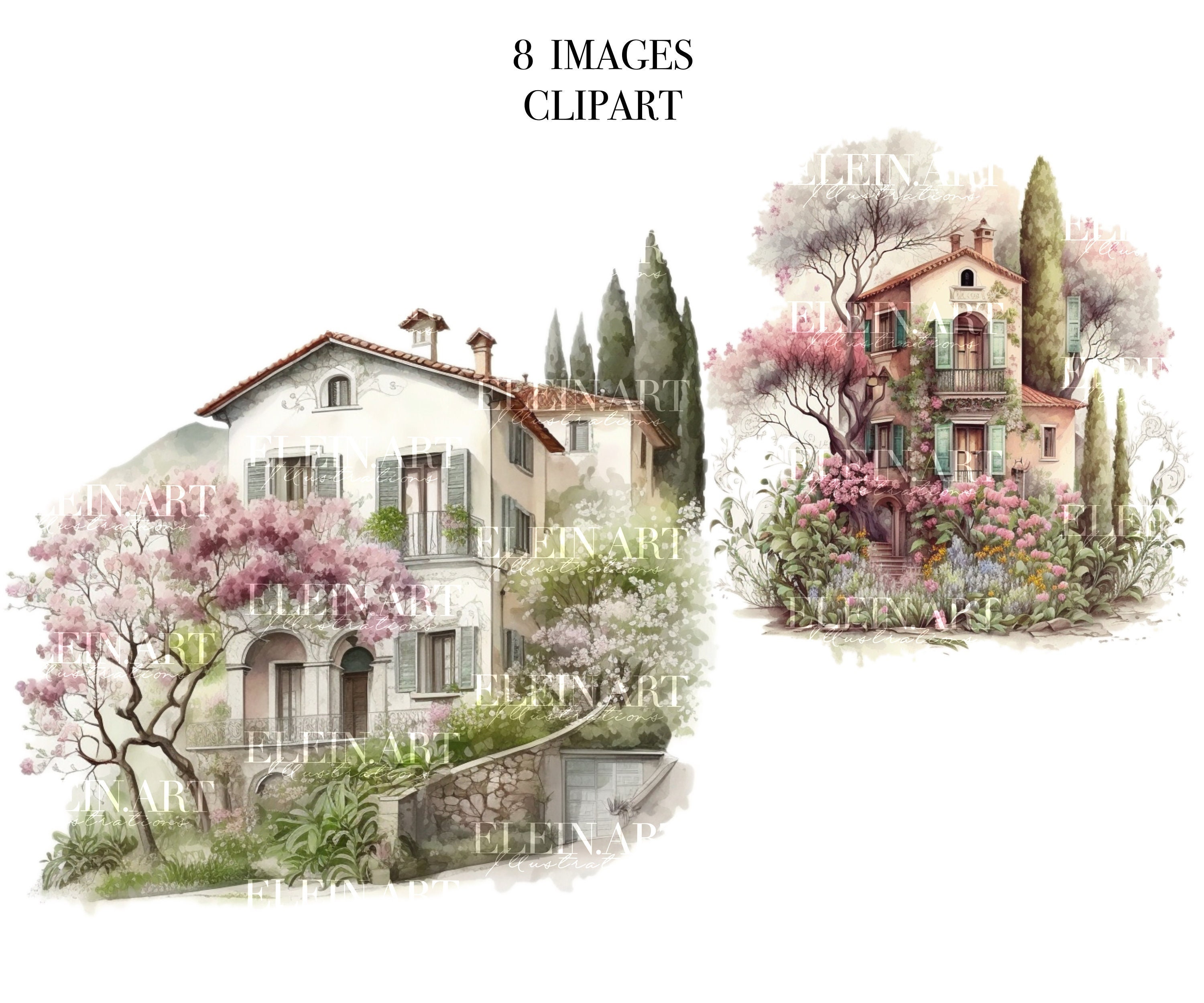House Watercolor Clipart, Garden Farmhouse Watercolor, Country Garden ...
