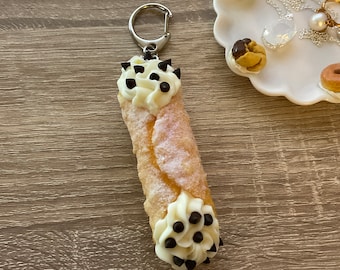 Cannoli Keychain Small, PASTRY Keychain,Quirky Keychain For Your Backpack, Gift For Foodies & Pastry Lovers, kawaii,college apartment decor