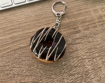 Donut Keychain Chocolate , Handmade PVC Charm, Kawaii Keychain