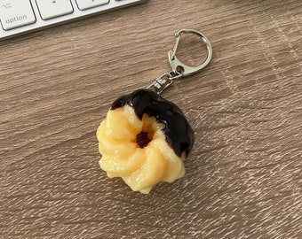 Cruller Chocolate Dipped with Cream Center,BUTTER Keychain,Whimsical Keychain,Gift For Pastry Lovers,Kawaii keychain,cute keychain, handmade