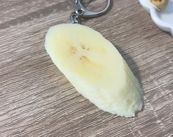 Porte-clés banane, porte-clés Kawaii, porte-clés mignon, porte-clés de fruits, tranche de banane, banane coupée, banane tranchée, fait à la main, décor d'appartement universitaire