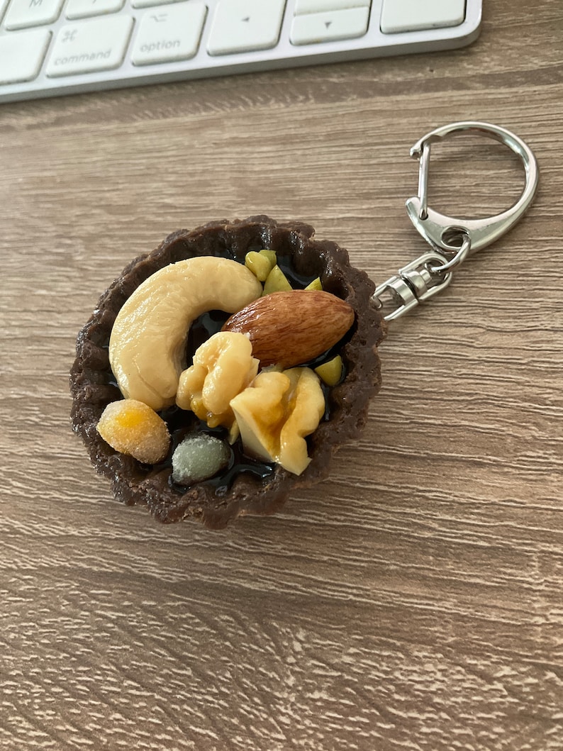 Nut Keychain Chocolate Tart Keychain With Nuts, Handmade Keychain, Chocolate ...