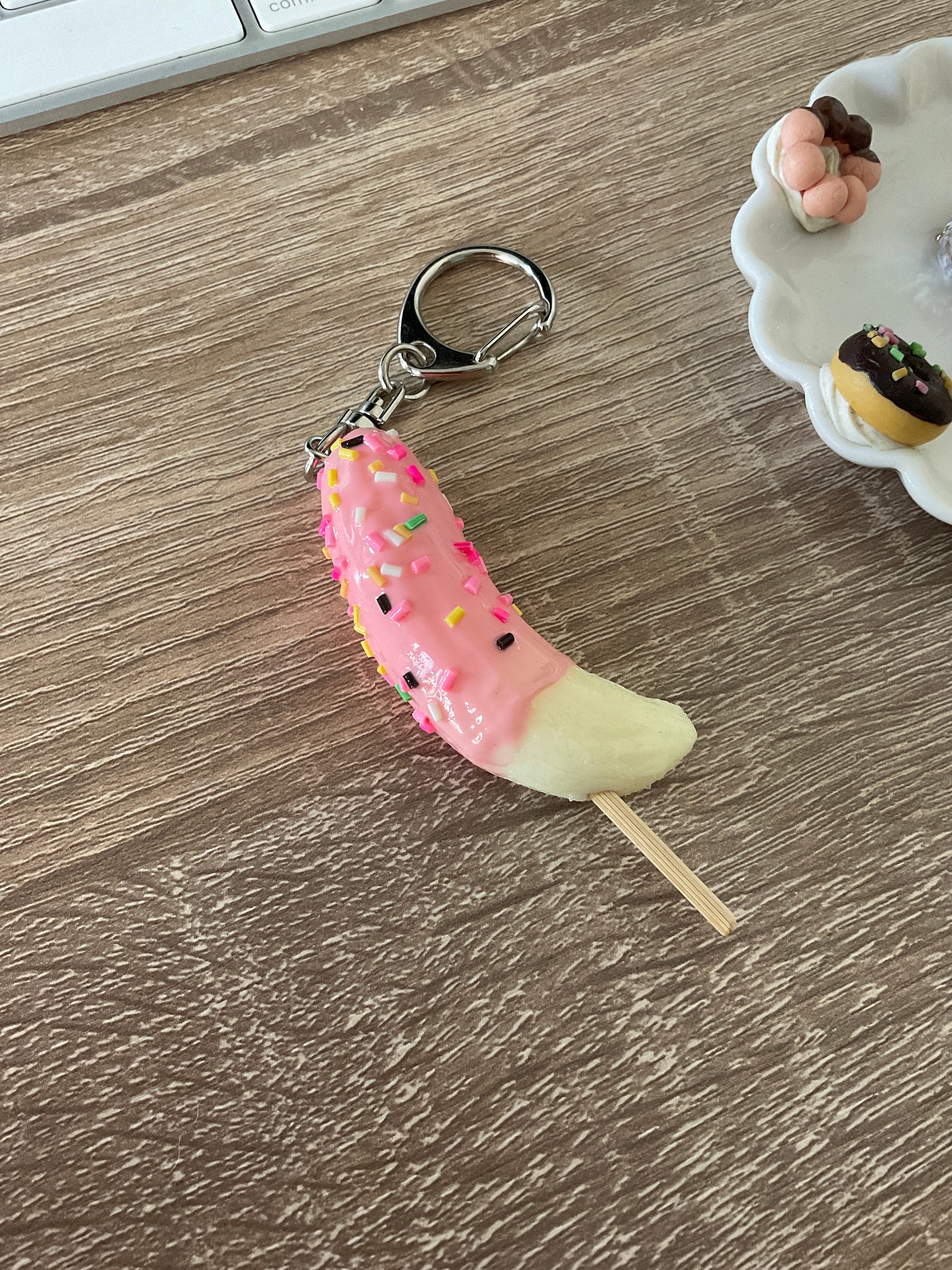 Banana with stick Keychain Pink - Etsy
