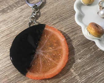 Orange Slice with Chocolate Keychain, Kawaii Handmade Charm, Made in Japan