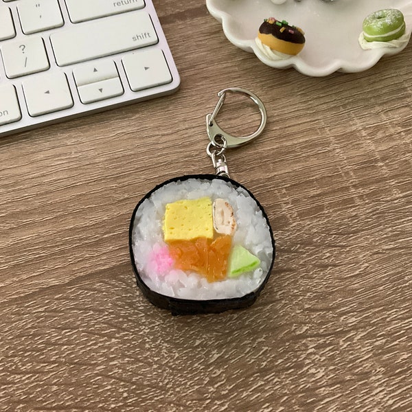 Sushi Roll Keychain, Japanese Food Charm, Handmade Maki