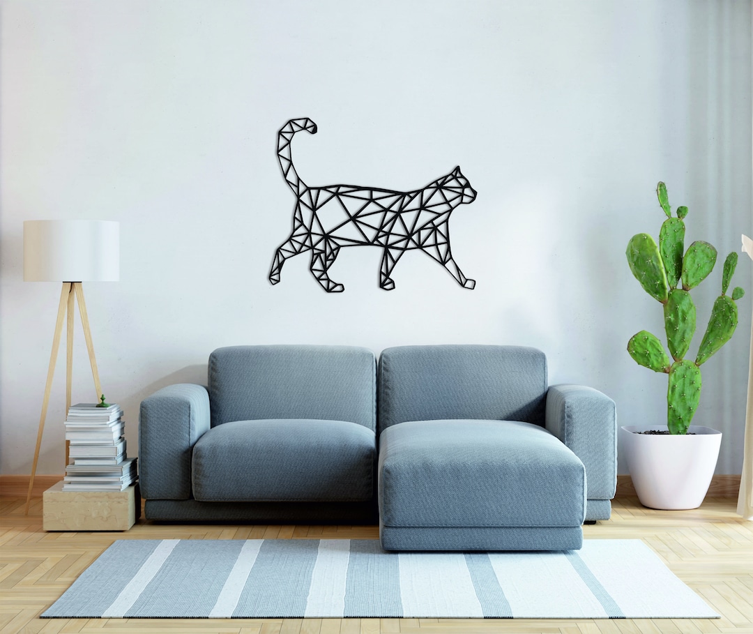 Metal Cat Wall Art, Geometric Cat Metal Wall Art, Cat Decor, Cat Lover