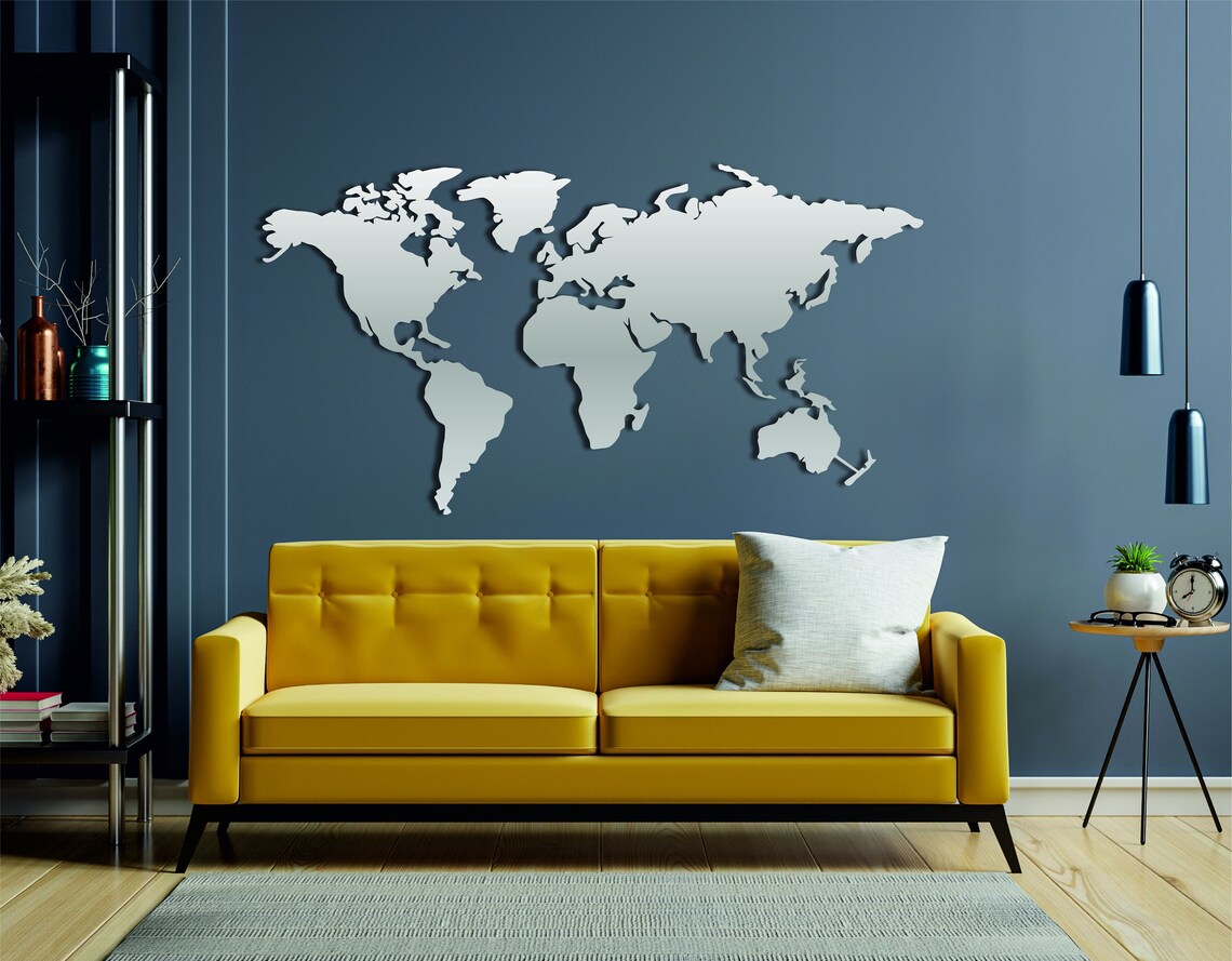 Metal World Map Wall Art Metal World Map Decor Metal Map Etsy