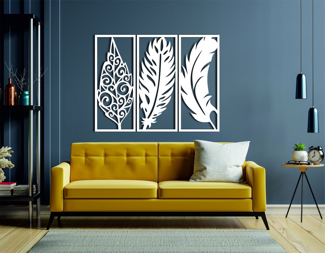 Feather Metal Wall Art, Feather Wall Art, Metal Feather Sign, 3 Pieces