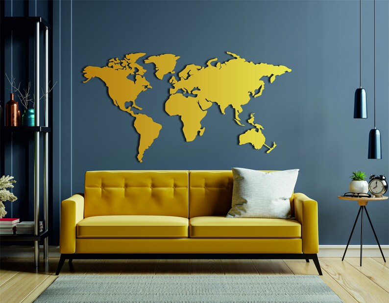 Metal World Map Wall Art Metal World Map Decor Metal Map Etsy