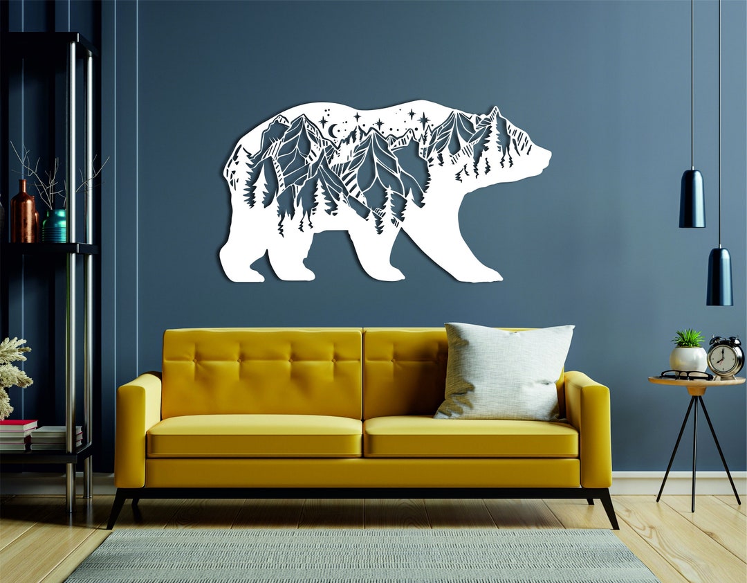 Metal Bear Decor, Bear Wall Art, Bear and Forest, Living Room Wall Art