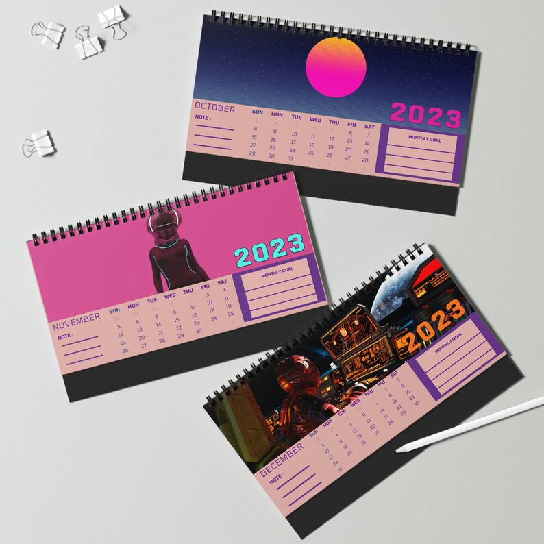 Desk Calendar 2023 With Monthly Goals Futuristic Manifestation