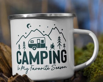 Camping Enamel Camp Mug / Camper Van Gift / Vanlife Gift / Accessories Camping / Retro Caravan / Camping