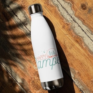 Trinkflasche Thermosflasche, Happy Camper, Edelstahl, Geschenk für Camper, Camping, outdoor, Geschenkidee für Camping, Isolierflasche, 500ml
