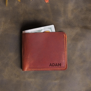 Cartera de cuero para hombres y mujeres, billetera con nombre, billetera plegable con bolsillo para monedas, regalo de aniversario