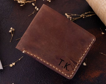 Leather Wallet for Men Women, Name Wallet Bifold with Coin Pocket, Anniversary Gift