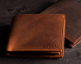 Personalized Leather Wallet Men, Gift for Dad Grandpa, Card Holder Wallet, Anniversary Gift, Christmas Gift