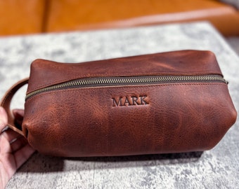 Leather Gift for Him, Toiletry Dopp Kit for Men, Groomsmen Gift, Wash bag, Christmas gift Him