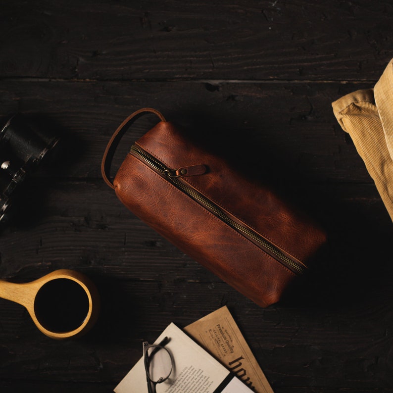 Leather Dopp Kit Toiletry Bag, Custom Luxury Travel Essentials Bag, Personalized Best Man Groomsmen Gift, Anniversary Gift image 7