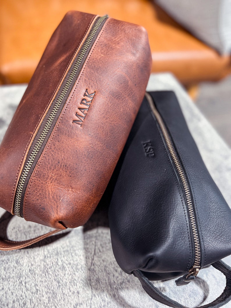 Leather Dopp Kit Toiletry Bag, Custom Luxury Travel Essentials Bag, Personalized Best Man Groomsmen Gift, Anniversary Gift image 3