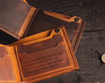 Personalized Wallet for Him, Custom Message Leather Wallet, Special Gift for Him, Christmas Gift
