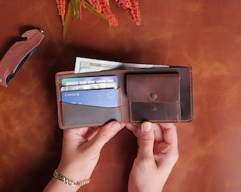 Handmade Leather Wallet With Coin Pocket, Custom Leather Wallet