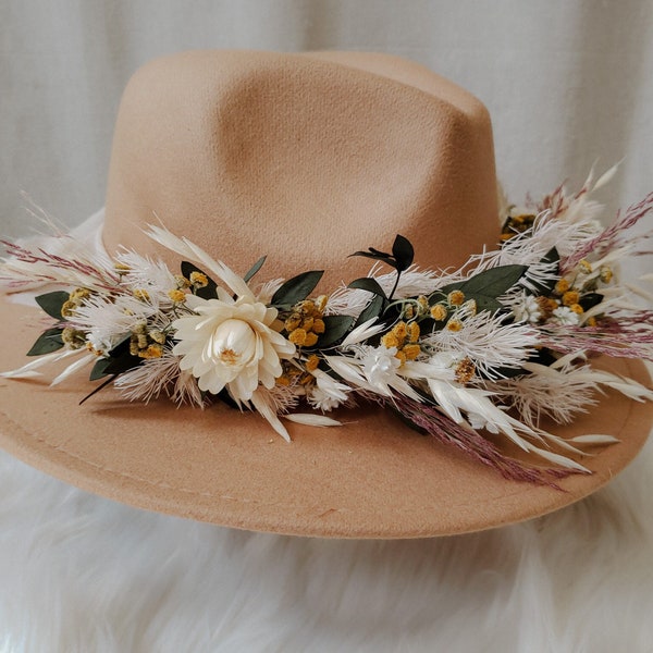 Custom Flower Crown / Hat Flowers / Floral Crown / Dried Flowers / Wedding Hat / Wedding Flowers / Boho Hat / White Flowers / Retro Florals