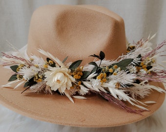 Custom Flower Crown / Hat Flowers / Floral Crown / Dried Flowers / Wedding Hat / Wedding Flowers / Boho Hat / White Flowers / Retro Florals