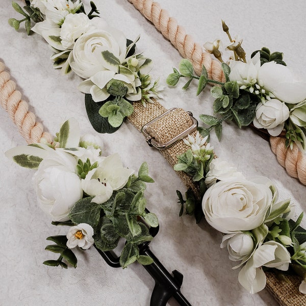 Custom Neutral Flower Dog Collar / White and Green Wedding Flowers / Flower Collar / Dog Collar / Faux Flowers / Dried Flowers