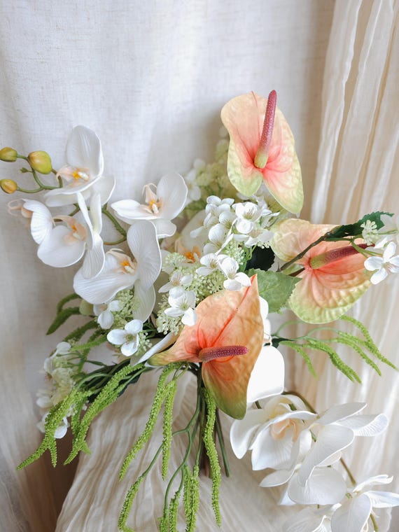 Modern Faux Orchid & Anthurium Bridal Bouquet: Romantic Wedding Flowers -  Etsy