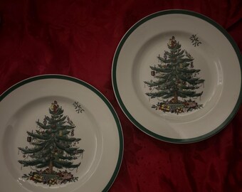 Spode Christmas Tree Salad Servers Set - 10" Stainless Steel Serving Spoon & Fork, Holiday Tableware