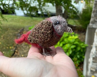 Handmade Crochet Brown/Gray/Red Sparrow