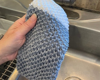 Knit Waffle Dishcloth (Denim/White)