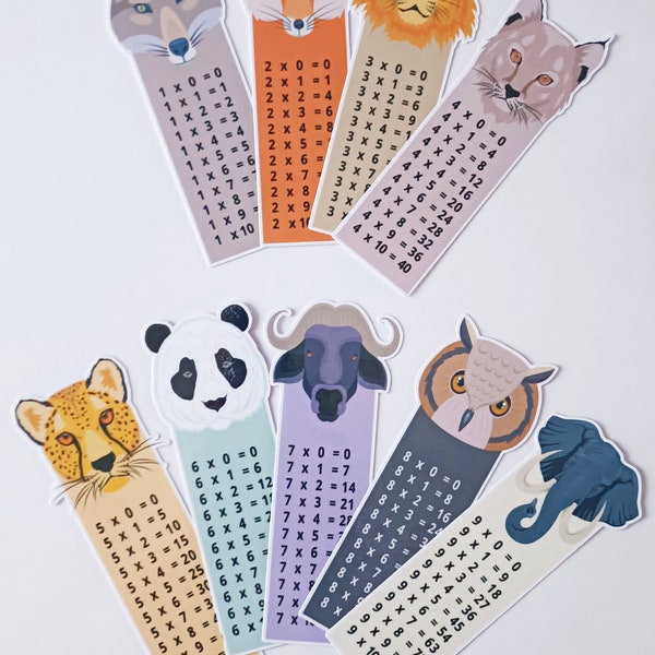 Marque page « Tables de Multiplication » les Animaux sauvages