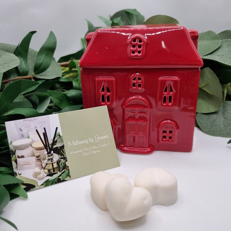 House wax burner, lid comes off wax burner. new home, gift, special occasion. boxed gift. White or Red. Red House