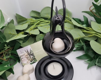 Black ceramic hanging teardrop oil/wax burner complete with metal stand and boxed