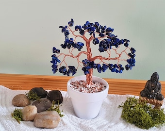 Bonsaï en Lapis Lazuli véritable et fils de cuivre Décor Feng Shui