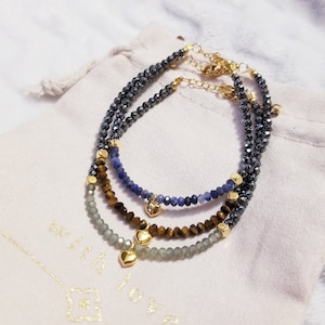 Minimalist Bracelet Amour Sodalite Aventurine or Tiger&#39;s Eye in High Quality Gold Plated