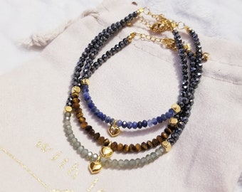 Minimalist Bracelet Amour Sodalite Aventurine or Tiger's Eye in High Quality Gold Plated