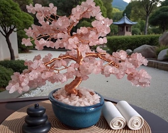 Bonsái de cerezo japonés "Sakura" en cuarzo rosa