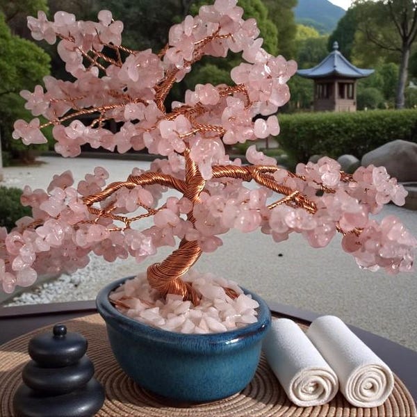 Bonsai de Cerejeira Japonesa "Sakura" em Quartzo Rosa