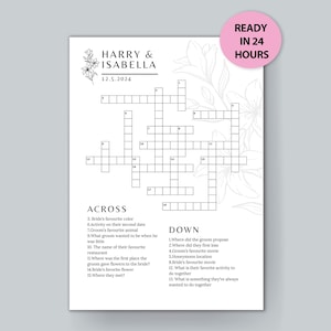 Custom Wedding Crossword Minimalist Sip And Solve Puzzle, Giant wedding Puzzle, personalized bridal shower games, Custom puzzle for wedding