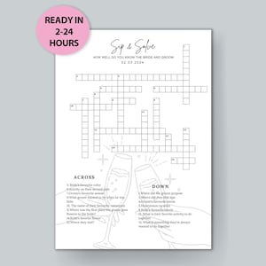 Personalized Wedding Crossword Puzzle Custom Wedding Activity Lawn