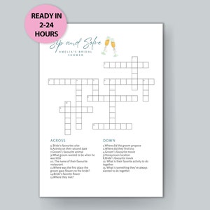 Custom Bridal Shower Crossword Puzzle Game Custom Wedding Activity