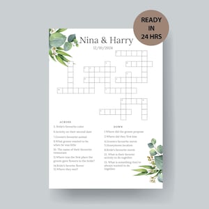 Personalized Wedding Crossword Puzzle Custom Wedding Activity Lawn