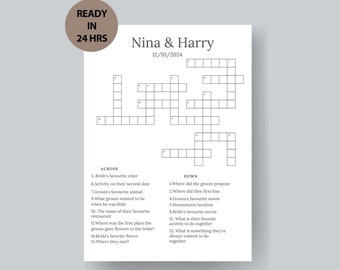 personalized wedding Crossword Puzzle, custom Wedding Activity, Lawn Games, Wedding Crossword Puzzle, bridal shower games, wedding shower